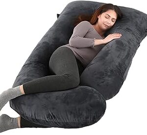 ALLOPERA Pregnancy Pillow, Full Body 57 Inch Maternity Pillow with Removable Washable Cover - Sleep Support for Legs, Back, Neck, Shoulder, HIPS, Belly for Pregnent Women, Black Grey Velvet Cover