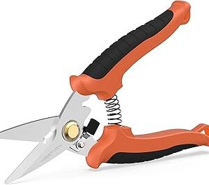 7 Heavy-Duty Multipurpose Gravity Shears – Japanese SUS420J2 Stainless Steel Micro-Serrated Blades, Ergonomic Grip for Gardening, Crafting & Studio Tasks | Safety Lock, Ambidextrous Design (straight)