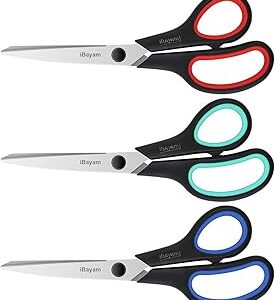 iBayam 3-Pack 8 Heavy Duty Scissors with Ultra Sharp Blades and Comfort Grip Handles - For Office, Home, School, Sewing, and Crafts