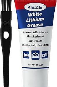 Keze White Lithium Grease Tube Automotive Grasa De Litio Car Door Grease with Brush NLGI 2 Rust Corrosion Waterproof for Hinges, Bearings, Gears, Bike and Garage Doors, Sliding Track,1oz-1 Pack
