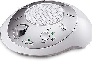 Homedics SoundSleep White Noise Sound Machine, Silver, Small Travel Size with 6 Relaxing Nature Sounds, Portable Therapy for Home, Office, Nursery, Auto-Off Timer