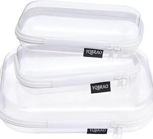 3 Pack Clear Hard Shell Zipper Case - Clear Waterproof Cosmetic Bag with Zipper, Kid's Toy Storage Organizer Bins, Charging Cables, creative journaling, painting brushes, Threads,Sketch Supplies
