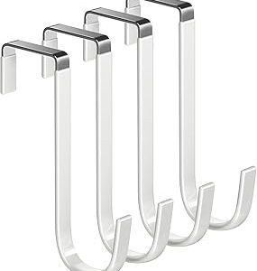 Mars-Rock Over the Door Hooks 4Pcs L=5.5 Fit 1 3/8 Door Steel with White Rubber Coating Hanging Towel Robe Clothing Hanger for Bathroom Room Wreath Ironing Board Holder Cute Thin Single Heavy Duty
