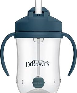 Dr. Brown's Milestones Baby's First Straw Cup, Training Cup with Weighted Straw, 9 oz/270 mL, BPA-free, 6m+, Dark Blue, 1-Pack