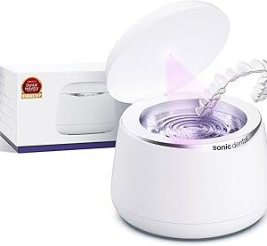 Sonic Pro Dental Cleaning Pod, 43kHz Ultrasonic Retainer Cleaner Machine for Dentures, Mouth Guards, Braces, Toothbrush Heads, Jewelry & All Dental Appliances, FSA/HSA Eligible (Pearl White)