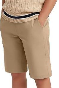 Boys' Uniform School Short 5-14 Years Kids Straight Fit Elastic Waist Shorts Casual Stretch for Youth with Pockets
