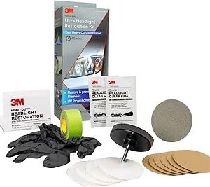 3M Ultra Headlight Restoration Kit, Contains Masking Tape, Light Sanding Discs, Wax Protectant and More, Use on Plastic Lenses Headlights, Taillights and More, Easy Heavy-Duty Restoration (39195)