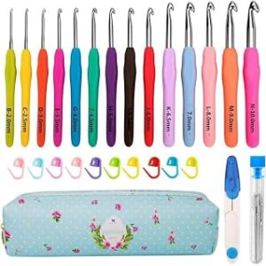 Yarniss Crochet Hooks,14 Size Crochet Set 2mm(B)-10mm(N), Ergonomic Crochet Hooks Set with Case for Beginner,Long Crochet Needles