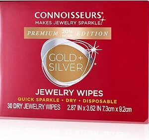 CONNOISSEURS Premium Edition Compact Jewelry Wipes No Rinse Gold and Silver Jewelry Cleaner, Polish and Remove Tarnish to Restore Brilliance, Dry Disposable Wipes, Diamond Dazzle Stik