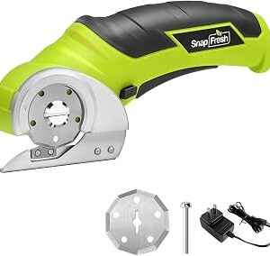 SnapFresh Cordless Electric Scissors, 4V Electric Mini Box Cutter, Carpet & Cardboard Cutter Tool with a Replacement Blade/Charger, Rotary Cutter for Cardboard Packages Leather Plastic (Green)