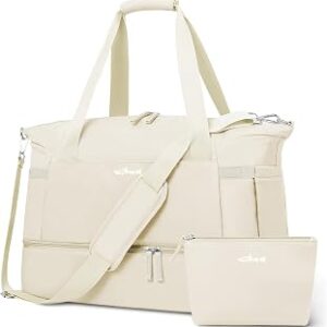ETRONIK Gym Bag for Women, Personal Item Travel Bag with Shoes Compartment, Weekender Overnight Duffel Bag with Wet Pocket, Carry On Bag for Women, Travel, Gym, Weekend (Beige)