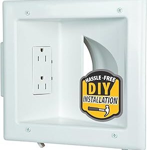 DATA COMM Electronic 45-0031-WH Recessed Low Voltage Media Wall Plate w/ Built-In Duplex Receptacle Outlet, Cable Management - Elevate Your Home Entertainment w/ Stylish White Panel