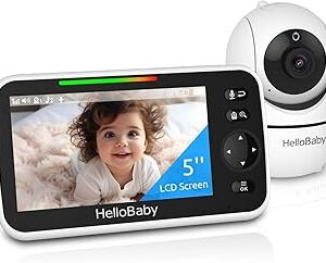 HelloBaby No WiFi Baby Monitor 5 Screen 30-Hour Battery Pan-Tilt-Zoom Video Upgrade with Camera and Audio, Night Vision, VOX, 2-Way Talk, 8 Lullabies and 1000ft Range, HB6550