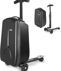 iubest Scooter Luggage Carry On Scooter Suitcase for Kids Age 4-15, Detachable & Foldable 4 in 1 Kids Suitcase, Multifunctional Ride On Travel Trolley Scooter Combo-Black