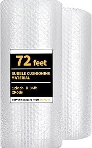 Bubble Cushioning Wrap 2 Pack 12 Inch x 72 ft Bubble Wrap for Packing，Moving Boxes and Shipping for Your Business，Perforated Every 12 in.Suitable for Filling Packaging Boxes.
