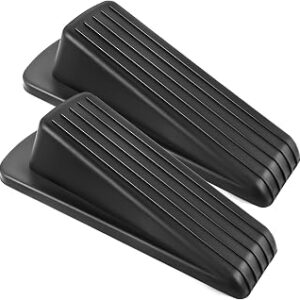 JZWBLILY Door Stoppers for Bottom of Door on Floor, Premium Rubber Door Stopper Wedge, Floor Sturdy Stackable Door Stops for Carpet Heavy Duty Door, Door Gaps (Black, 2 Pack)