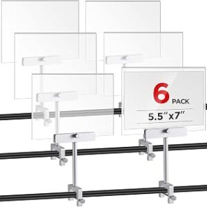 FoldTier 6 Set 5.5 x 7 Inch Aluminum Alloy Retail Sign Holder with Clamp Acrylic Frame Clothing Rack Clip on Sign Holder for Retail Stores Price Card Display(Silver)