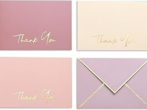 High-end Thank You Cards with Envelopes - 36 PK Heavy-duty Gold Thank You Notes 4x6 Inches Baby Shower Thank You Cards Wedding Thank You Cards Small Business Graduation Funeral Bridal Shower (Dusty Pink)