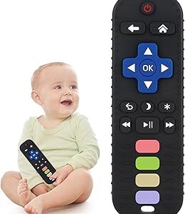 Chuya Baby Teether Toy Chew Toys for Babies 3-24 Months TV Remote Control Shape Teething Relief for Infants (Black)