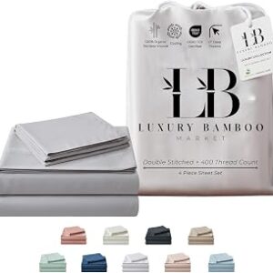 Luxury Bamboo Market | King Size Bed Sheet Set | 100% Viscose Made from Bamboo | Organically Grown | Ultra Soft | Cooling Sheets for Hot Sleepers | 17 Deep Pocket [Dove Grey]