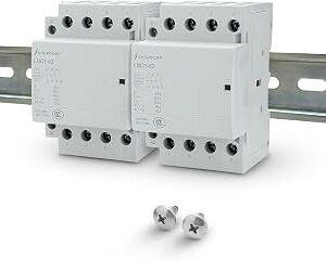8 Pole (4 Pole x 2) 120v Coil Contactor 50 amp NO IEC 400V AC Contactor 110/120VAC Coil - Motor Load 40A, Lighting Load 63A | Silent Operation, Includes DIN Rail and Phillips Screws
