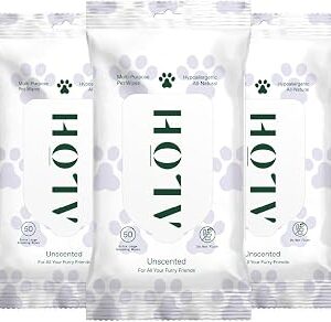 ALŌH Hypoallergenic | All-Natural | Multi-Purpose Pet Wipes, Unscented 50ct Wipes | 3 Pack of 50ct Wipes (150 Wipes)