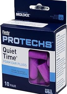 Flents Protechs Foam Ear Plugs, 10 Pair with Case for Sleeping, Snoring, Loud Noise, Traveling, Concerts, Construction, Studying, Work, Shooting, NRR 33, Purple, Disposable, Made in the USA