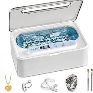 Phniti Ultrasonic Jewelry Cleaner, 47kHz Professional Ultrasonic Retainer Cleaner Machine for Dental Cleaning Three Cleaning Modes, Mouth Guard, Watch, Ring, Diamond, White
