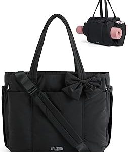 BAGAMSRT Crush Bow Tote Bag for Women, Large Work Tote with 40oz Tumbler, Puffer Travel Tote Bag for Work, Yoga, Gym | For Mom, Diaper, Large Capacity, Everyday Bag