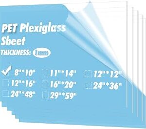 Art3d 5-Pack of 8×10 PET/Plexiglass Sheets, Transparent Clear Flexible Plastic Sheet Panels for Craft, Picture Frames, Sign Blank, DIY Display Project