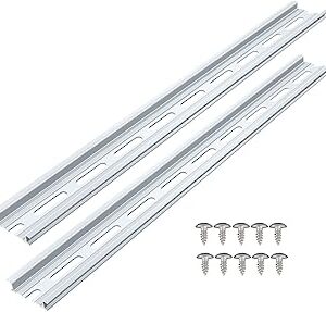 2 Piece VAMRONE Aluminum DIN Rails, 12 Inch Long, 35mm Wide, 7.5mm High, Top Hat Slotted DIN Rail with RoHS, Extra Premium Screws Included for Hardware Components Mounting