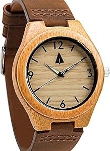 Treehut Wooden Watches for Men, Japanese Miyota Movement, Stylish Exotic Wrist Watch with Adjustable Stainless Steel Buckle, Leather Straps, Watch Made Real Bamboo Wood, Relojes para Hombre