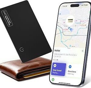 Wallet Tracker Card (iOS only), 0.07in Slim Tracking Card, IP68 Waterproof Bluetooth Tracker for Apple Find My, Wireless Charging Item Locator for Purse, Passports [Apple MFi Certified]