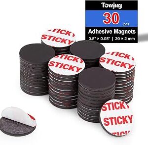 Towjug Round Magnets with Adhesive Backing, 30 Pieces Strong Adhesive Magnet Dots (Diameter 0.8’’ x 0.08”) Anisotropic Circle Magnets for DIY, Art Projects, whiteboards & Fridge