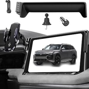 Car Phone Mount for 2024–2026 Volkswagen Atlas/Atlas Cross Sport, Smart Auto-Clamping on 12 Touchscreen, 15W Wireless Fast Charging, 360° Adjustable, Without Blocking Airflow