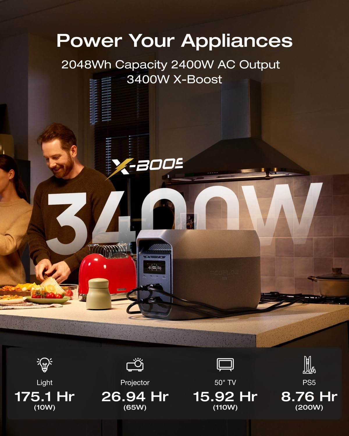 EF ECOFLOW Estación de energía portátil DELTA 3 Max, batería LiFePO4 de 2048Wh, generador solar - Imagen 4