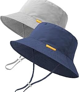 Baby Sun Hat Kids Summer Sun Protection Toddler Bucket Hat Wide Brim Adjustable Beach Hats for Boys Girls Age 0-6 Years