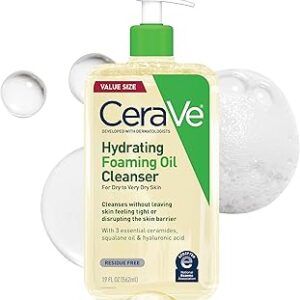 CeraVe Hydrating Foaming Oil Cleanser, Moisturizing Oil Cleanser for Face & Body, Squalane Oil + Hyaluronic Acid + Ceramides, For Dry to Very Dry Skin, Fragrance Free & Residue Free, 19 FL Oz