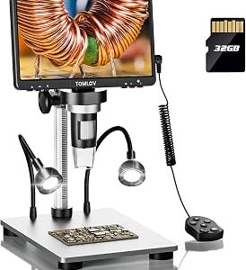 TOMLOV DM9 7 Digital Microscope: 1080P 1200X Coin Microscope Magnifier, 12MP Ultra-Precise Focusing LCD Soldering Microscopes for Adults, PC View, 32GB