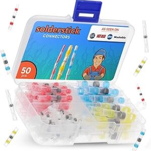 50 Pieces Waterproof Solder Seal Wire Connectors Kit, Electrical Insulated Wire Splice Heat Shrink Wire Connectors with 4 Gauges - 12-10, 16-14, 22-18, 26-24 AWG