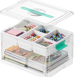 SpaceAid Craft Organizers and Storage - 24 QT Plastic Box Art Supply Storage Organizer Bin with Lid, Removable Trays and Dividers, Clear Container for Art and Craft Supplies,1 Pack