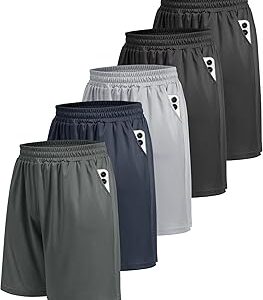 BOOJO 5 Pack Athletic Gym Mens Shorts - Workout Black Quick Dry Basketball Shorts with Pockets for Running Casual Activewear