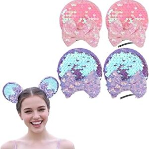 Large Mouse Ear Clips with Bow, Glittering Full Sequins Amusement Park Party Hair Bow Accessories for Adult Women Youth Girls