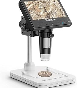 Elikliv Microscope, LCD Digital Coin Microscope 1000x, Coin Magnifier with 8 Adjustable LED Lights, PC View Compatible with Windows/MacBook, EDM4, 4.3-Inch