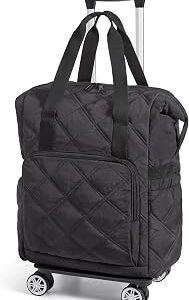 BAGSMART Rolling Duffle Bag with Wheels, 35L Carry on Travel Bag with Detachable Wheels, PVC Wet Pocket Duffel bag with Wheels, Black