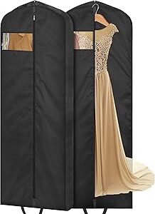 MISSLO 65 Long Garment Bags for Travel Dress Bags for Hanging Clothes Wedding Dress Cover Waterproof Clothes Protector for Closet Storage 2 Packs for Gowns, Tuxedos, Coats, Black
