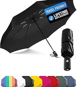 Rain-Mate Windproof Compact Umbrellas for Rain - Strong Reinforced Fiberglass Rib Design & Auto Open & Close - Portable Folding Travel Umbrella - Lightweight & Packable for Women & Men, Easy Collapse