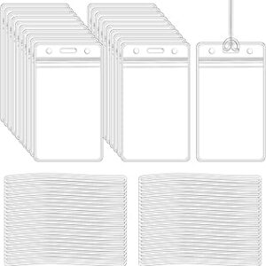 100 Pack Clear Plastic Luggage Bag Tag Holder Badge Label Tag Holder with 100 Pack Luggage Loops Straps for Office Business Travel Supplies