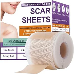 Silicone Scar Sheets,Silicone Scar Tape,Silicone Scar Removal Strips for Surgical,C-Section,Tummy Tuck,Keloid Scars (1.6X 59 Roll-1.5M) Keloid Bump Removal
