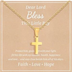 MEALGUET Stocking Stuffers Cross Necklace for Kids : Minimalist Gold Plated/Silver Cross Chain Necklace Jewelry First Communion Baptism Gifts for Teenage Girls Boys Son Children